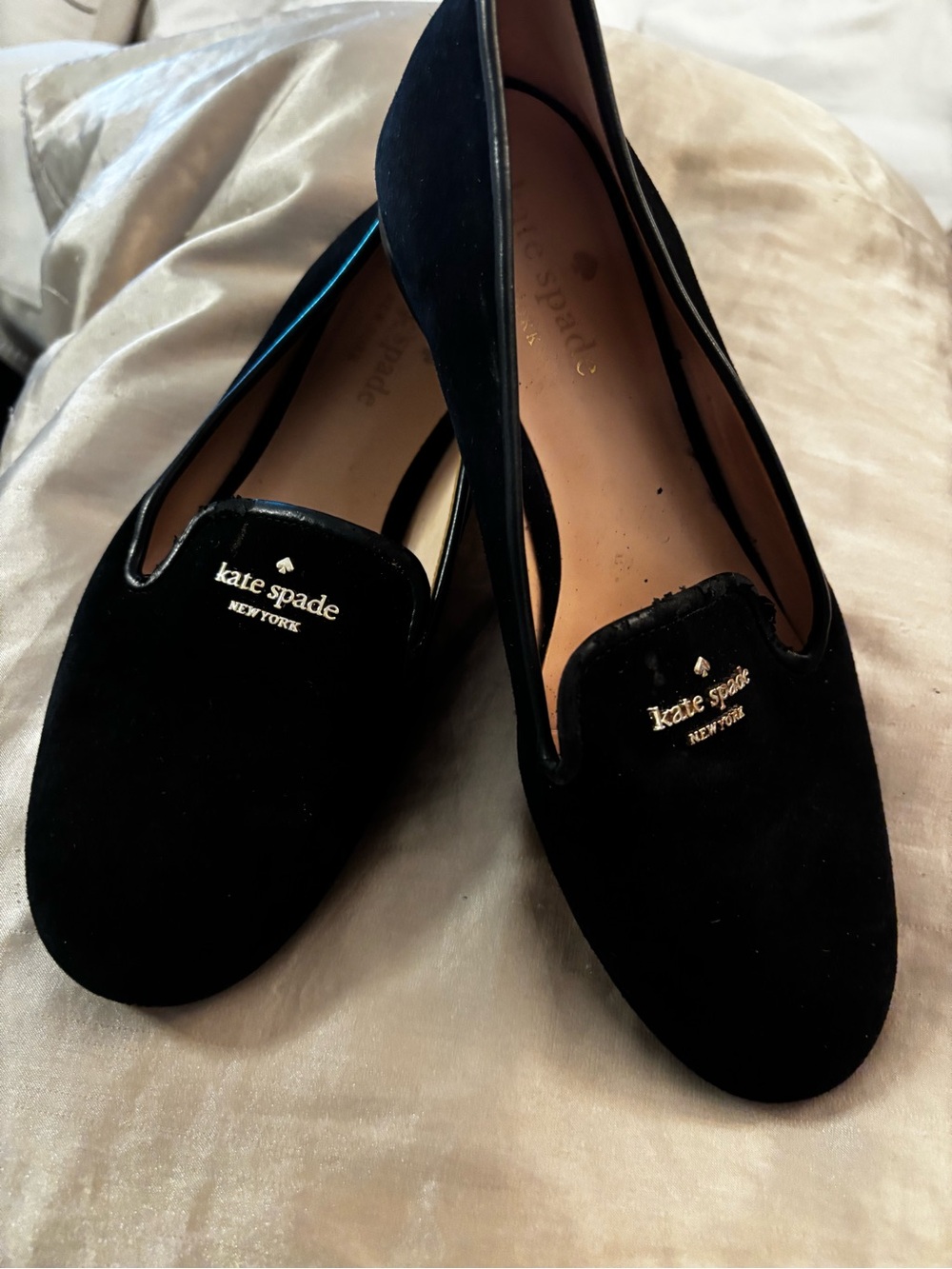 kate spade Black Velvet Logo Slip-On Flats